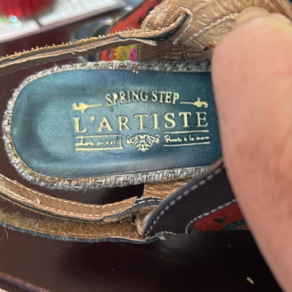 Spring Step L’Artiste Floral Leather SZ 37/6.5-7 Back Strap Heels Shoes - Picture 9 of 10
